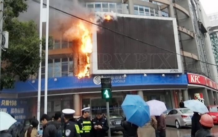 High temperature led to LED display board on fire